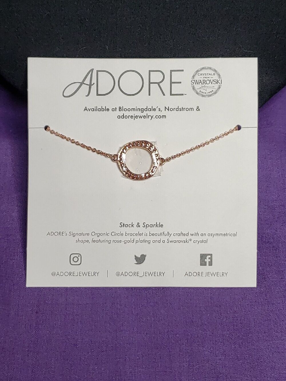 Adore Signed Organic Circle Bracelet in Rose Gold with Swarovski Crystal NEW
